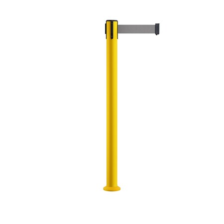Montour Line Stanchion Belt Barrier Fixed Base Yellow Post 11ft.Light Grey Belt P400F-YW-LGY-110